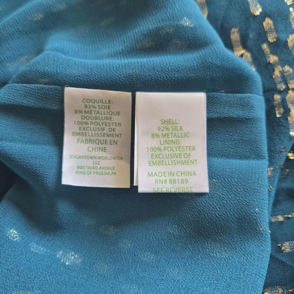 Lily Pulitzer NWT Inky Tidal Fish Clip Sienne Silk Metallic Draped Top US 8 - Picture 8 of 11